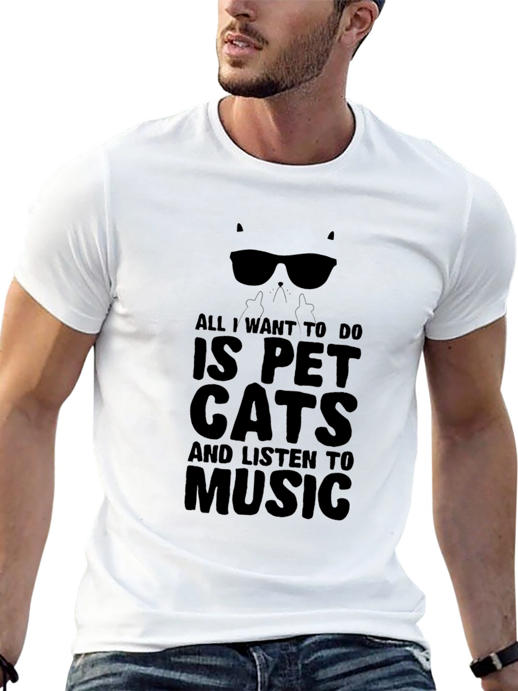 Pet Cats and Music Black Graphic Tee