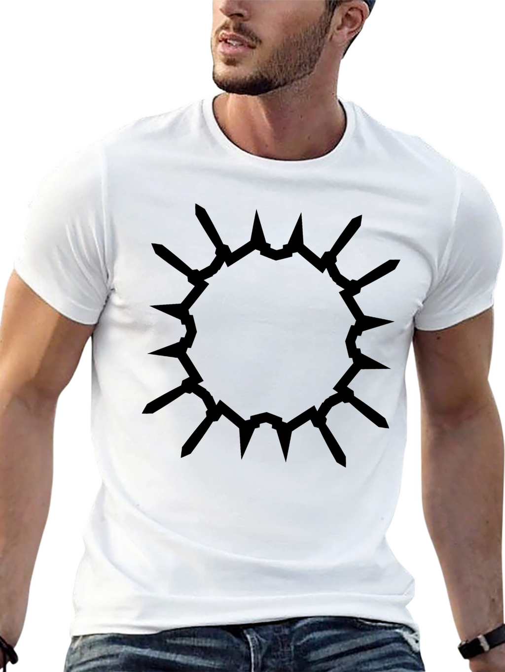 Edgy Circle Spike Design Black T-Shirt
