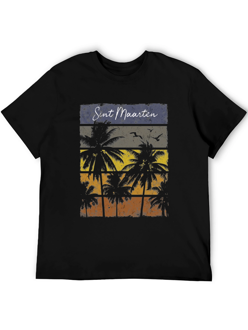 Sint Maarten Palm Tree Black T-Shirt