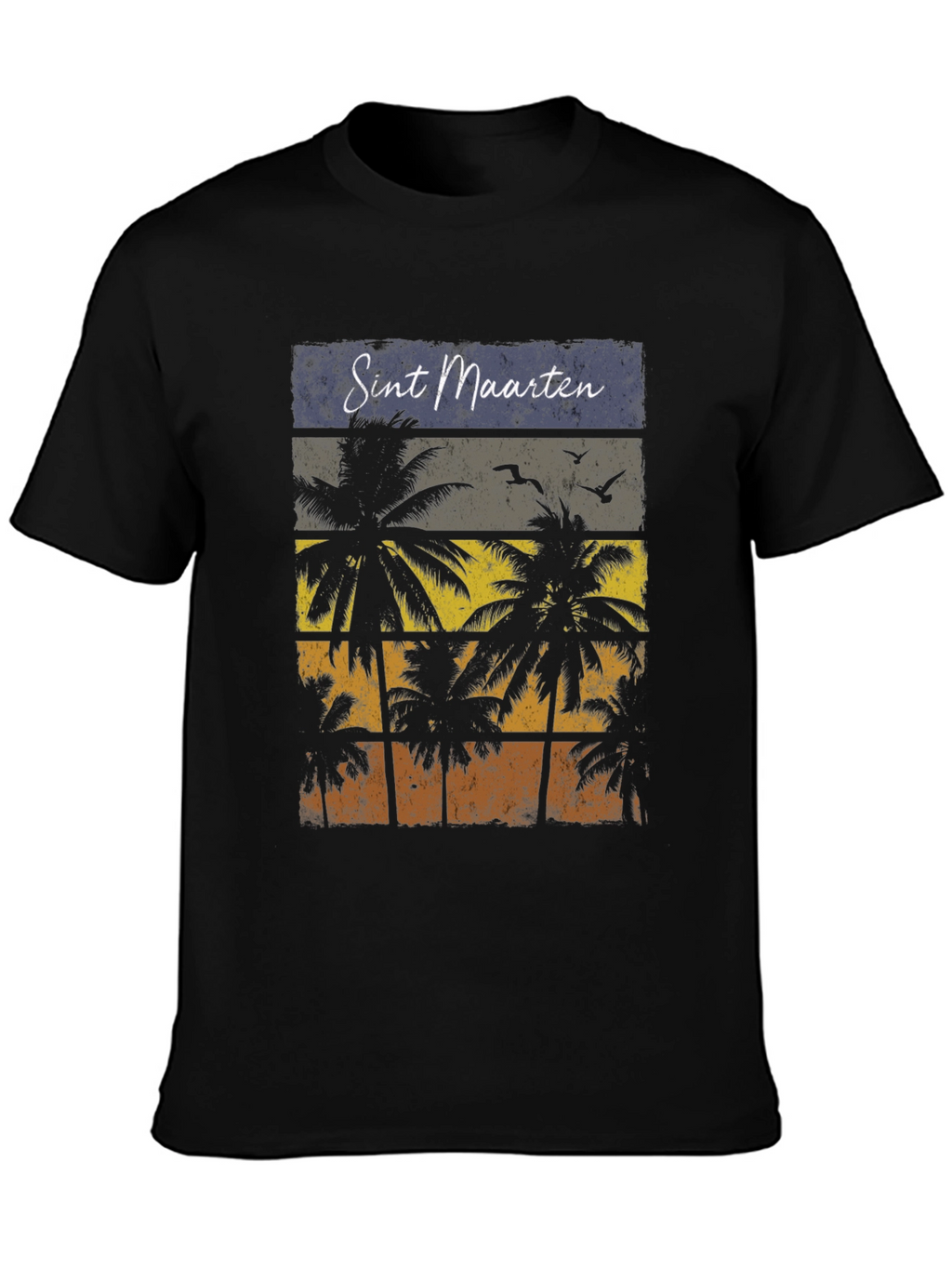 Sint Maarten Palm Tree Black T-Shirt