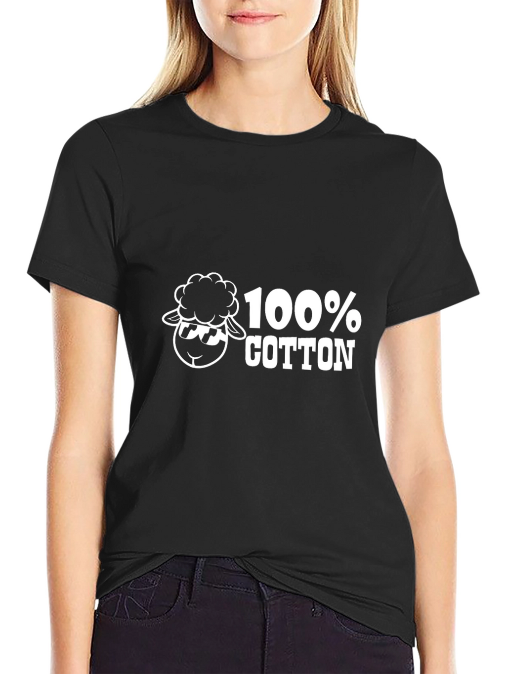 100% Cotton Sheep Graphic Black T-Shirt
