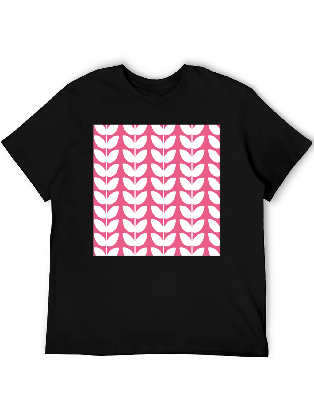 Modern Floral Print Black T-Shirt