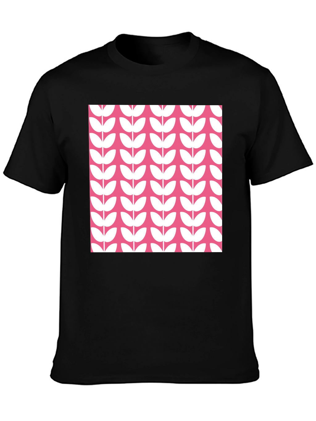 Modern Floral Print Black T-Shirt