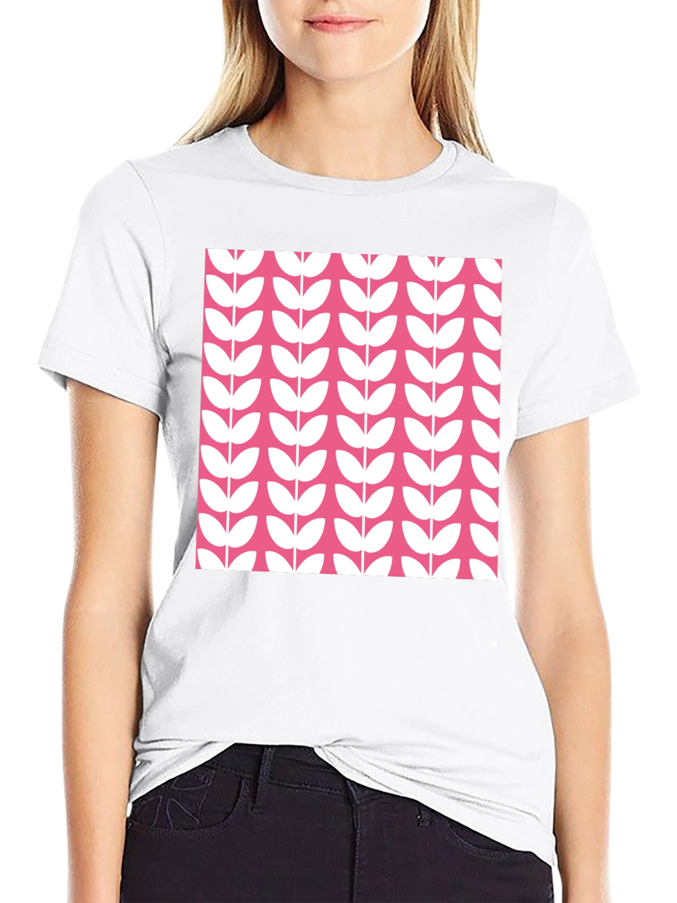 Modern Floral Print Black T-Shirt