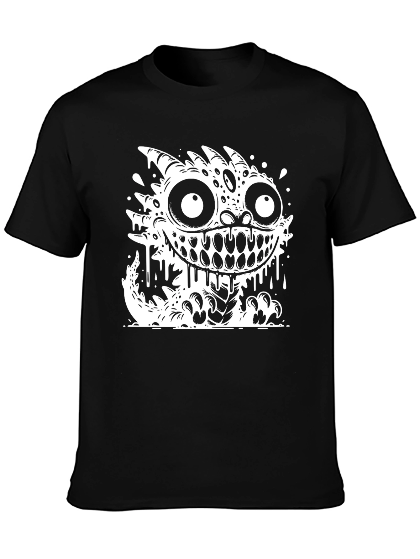 Monster Graphic Tee - Black Cotton Blend T-Shirt