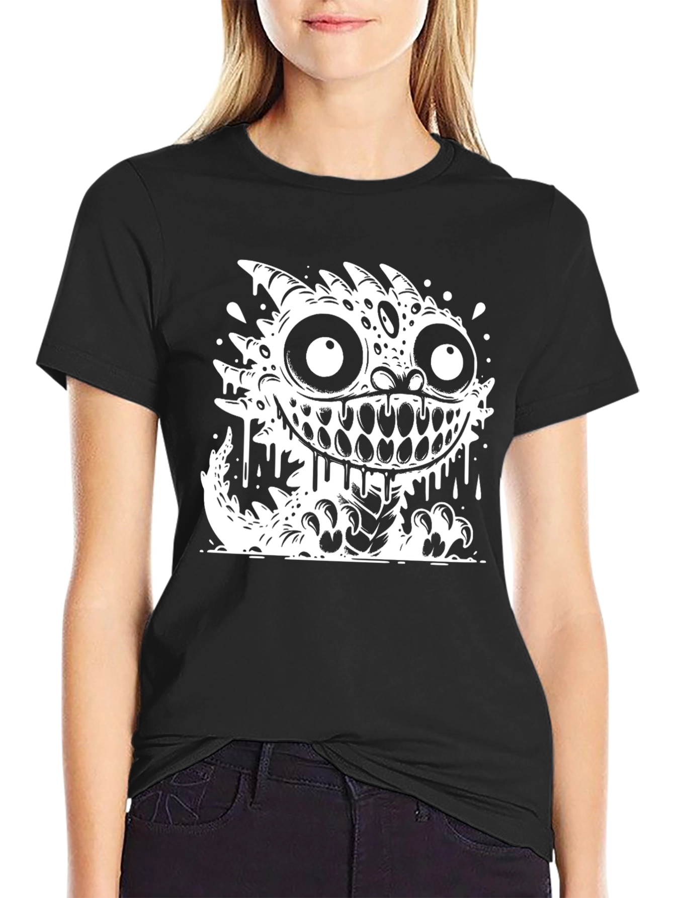 Monster Graphic Tee - Black Cotton Blend T-Shirt