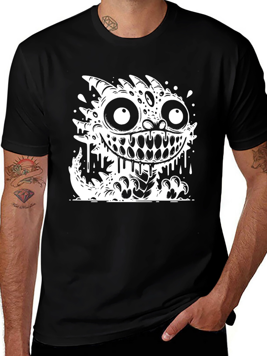 Monster Graphic Tee - Black Cotton Blend T-Shirt