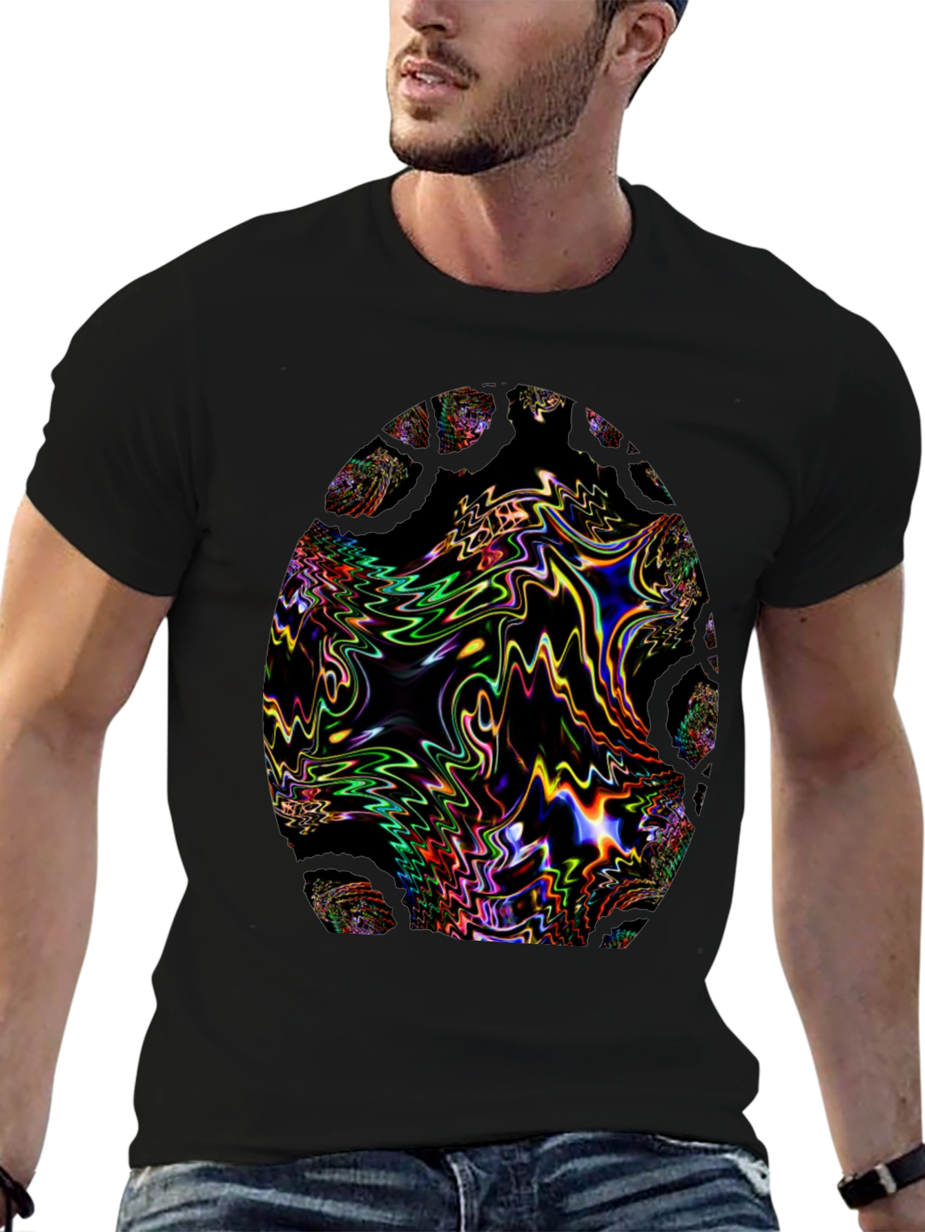 Psychedelic Fractal Egg Graphic Black T-Shirt