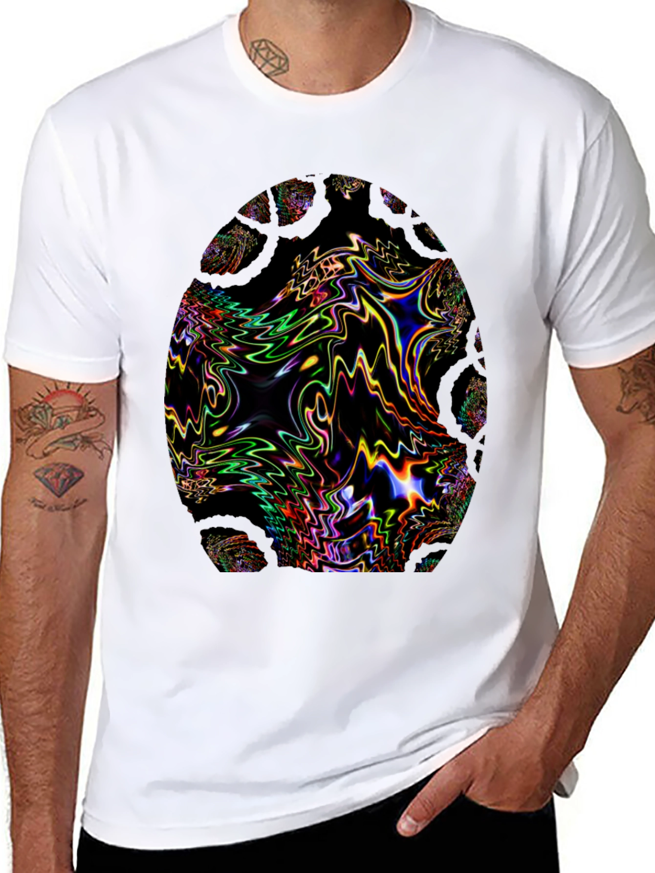Psychedelic Fractal Egg Graphic Black T-Shirt