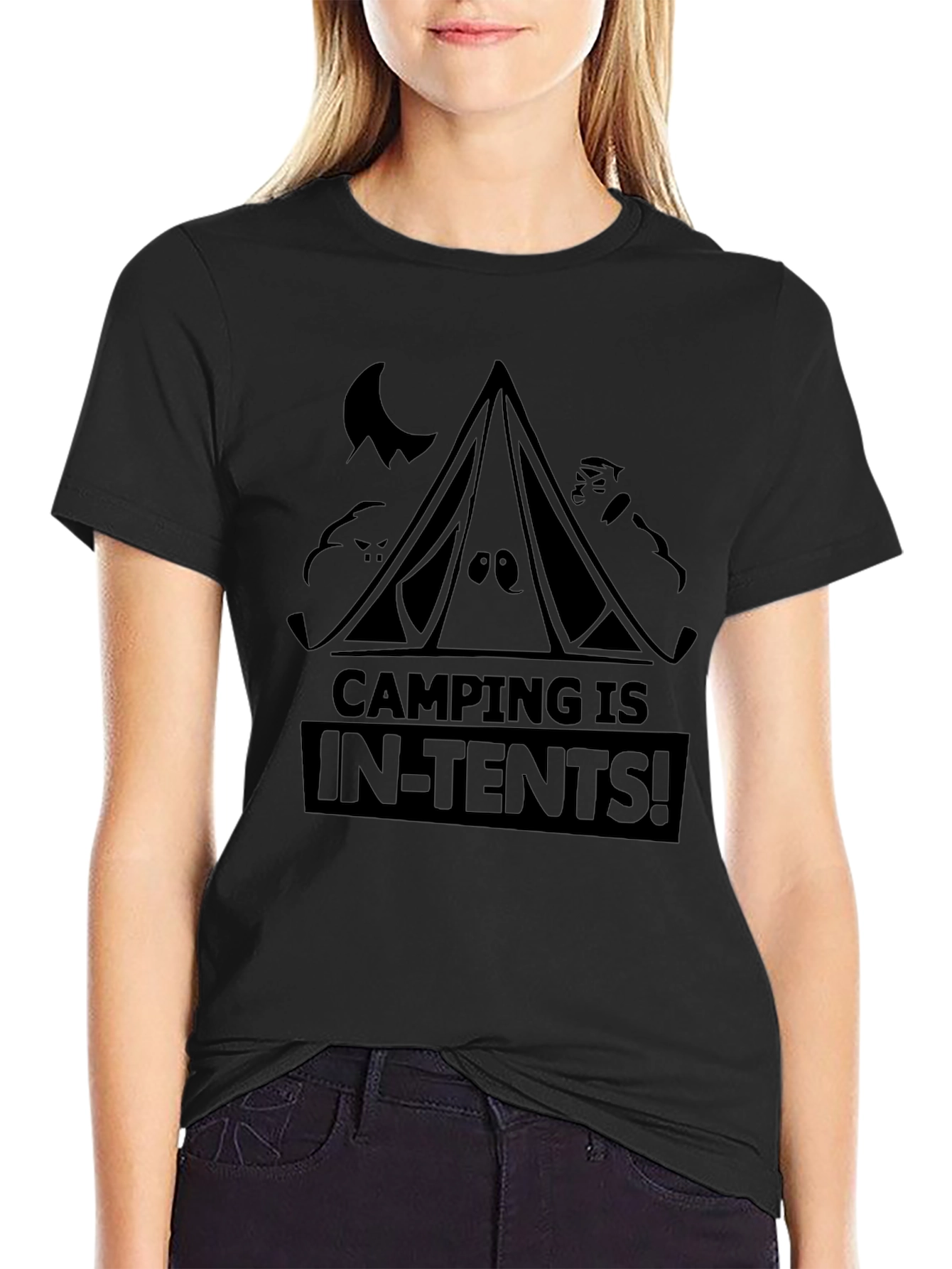 Camping Is In-Tents! Black Graphic Tee