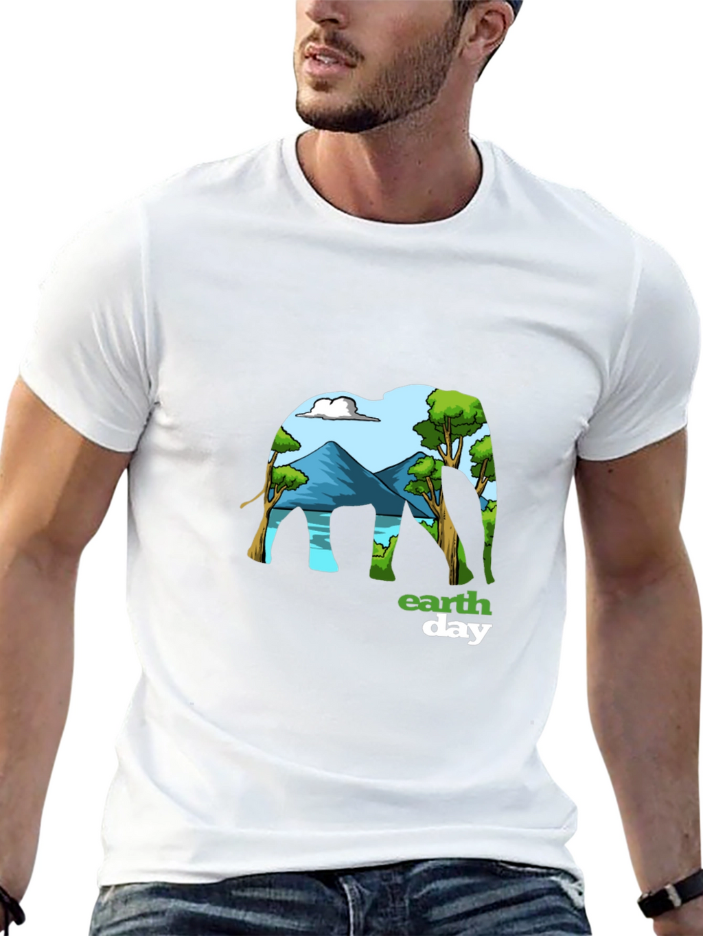 Earth Day Elephant Graphic Tee - Mens Black T-Shirt