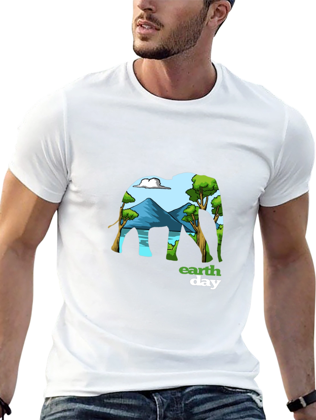 Earth Day Elephant Graphic Tee - Mens Black T-Shirt