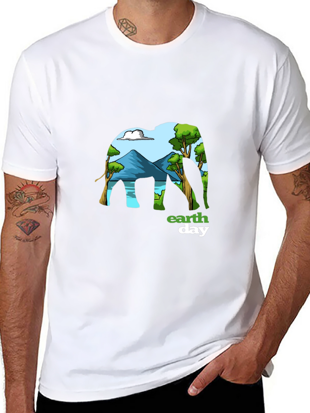 Earth Day Elephant Graphic Tee - Mens Black T-Shirt