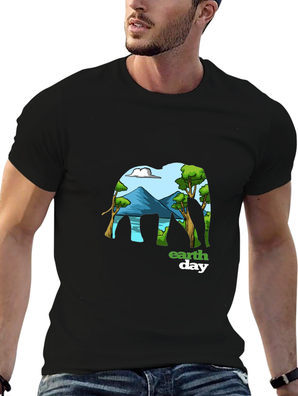 Earth Day Elephant Graphic Tee - Mens Black T-Shirt
