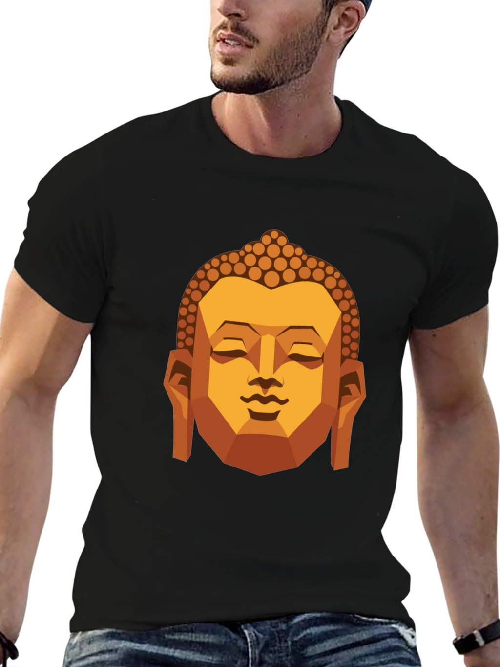 Geometric Buddha Graphic T-Shirt - Black