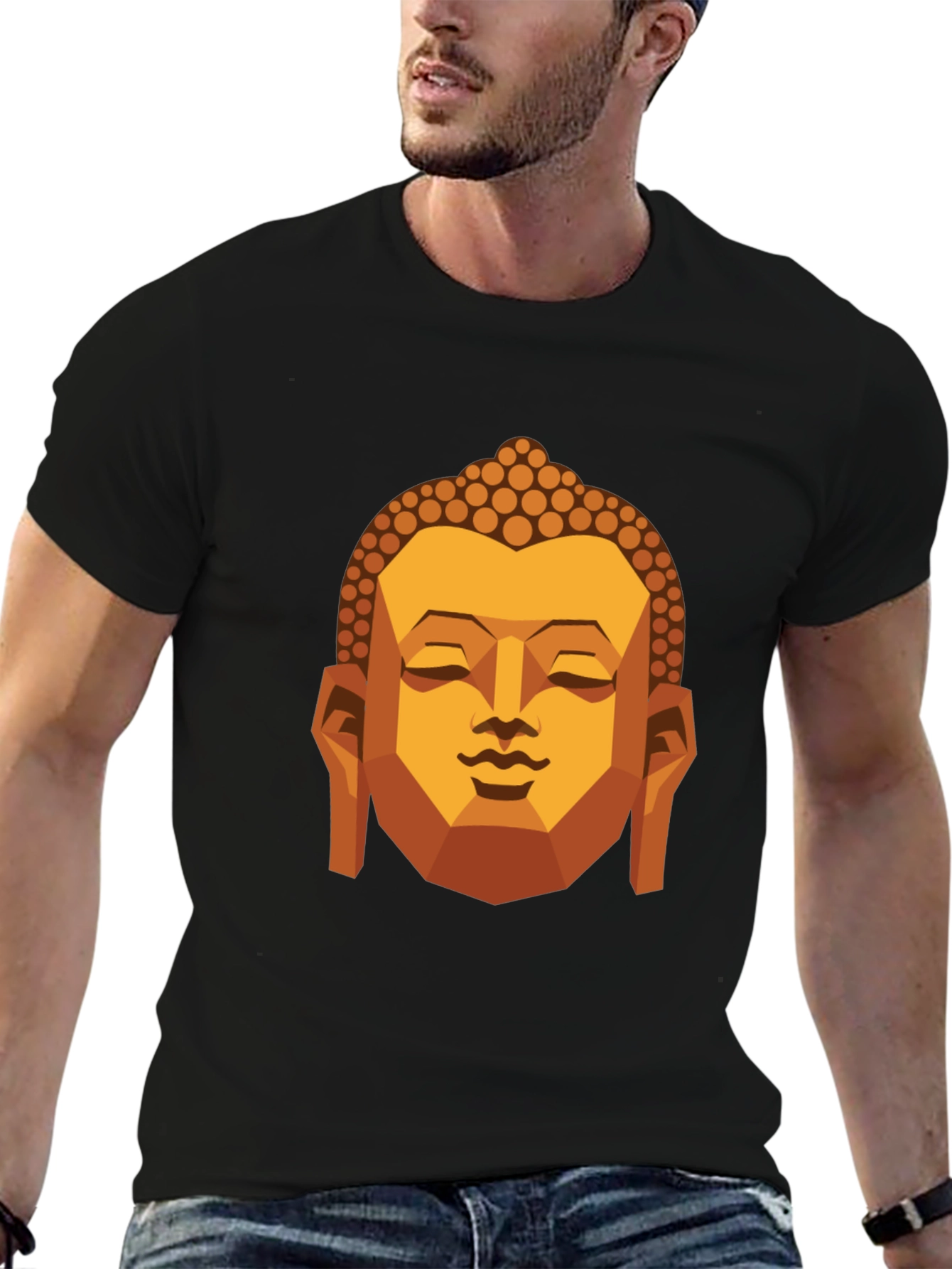 Geometric Buddha Graphic T-Shirt - Black