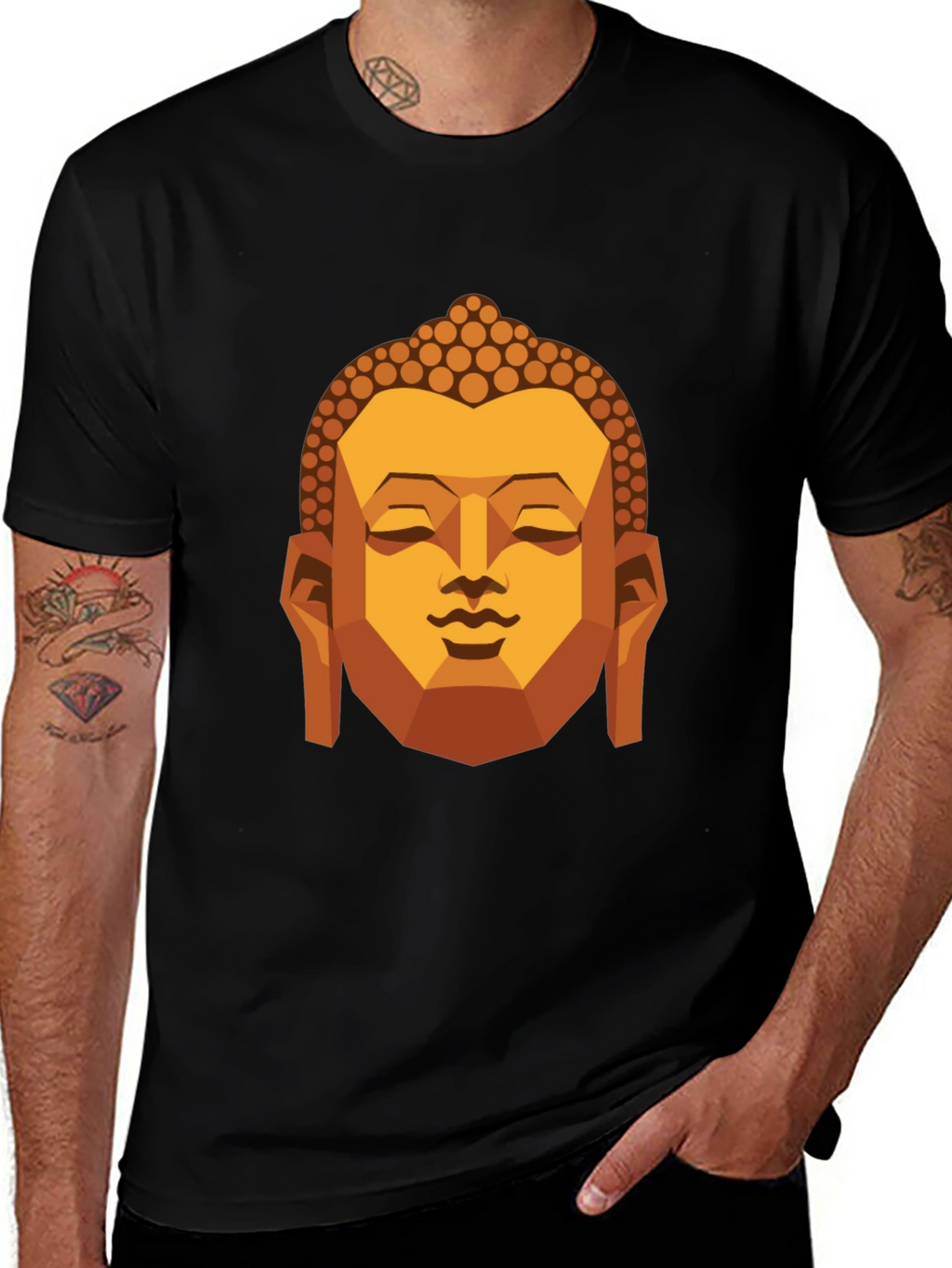 Geometric Buddha Graphic T-Shirt - Black
