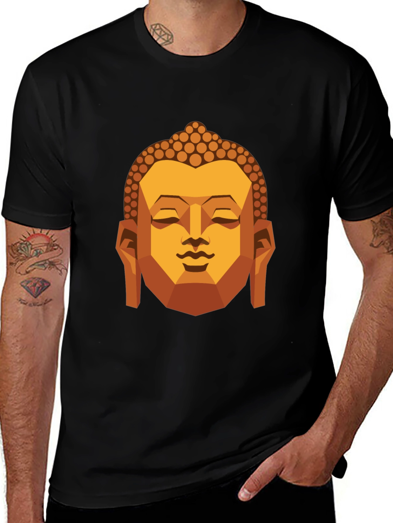 Geometric Buddha Graphic T-Shirt - Black