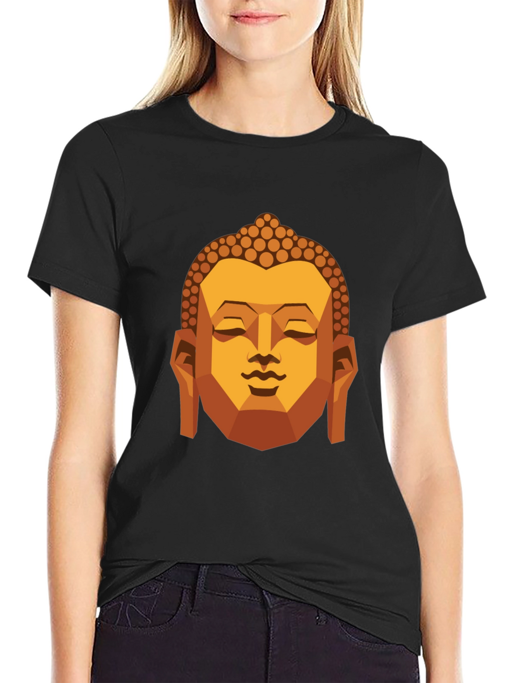 Geometric Buddha Graphic T-Shirt - Black