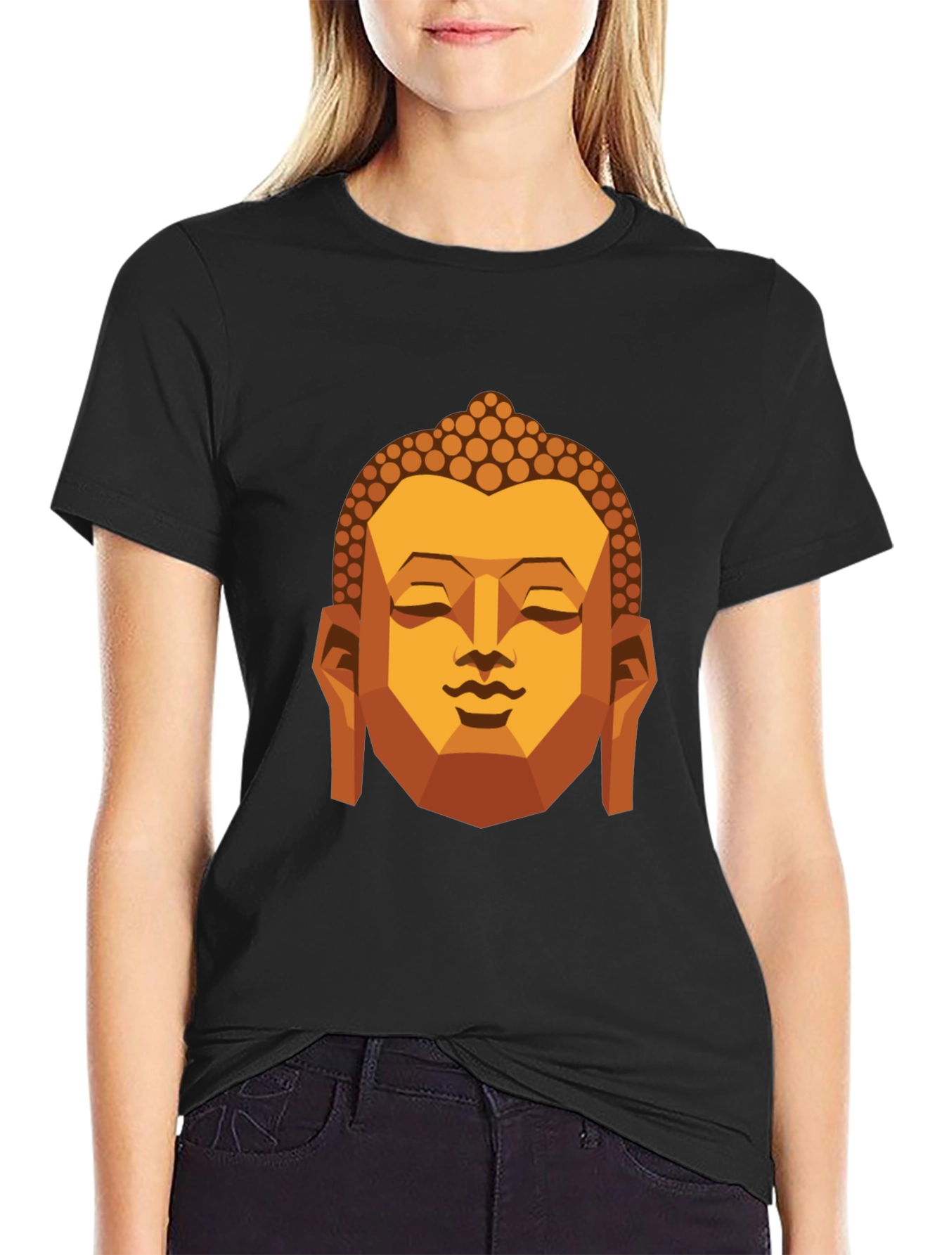 Geometric Buddha Graphic T-Shirt - Black