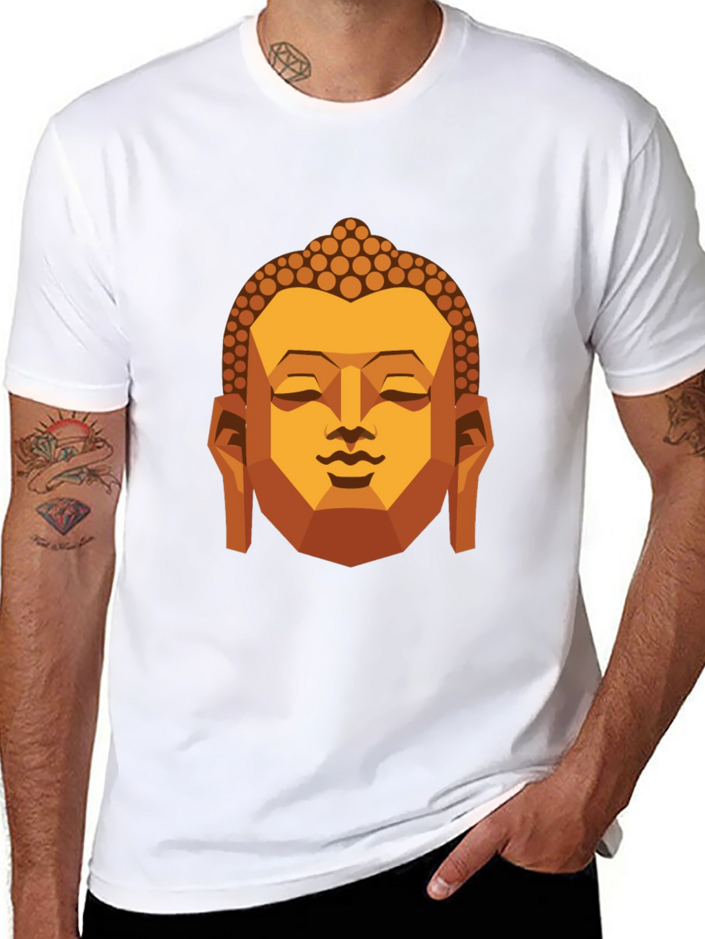 Geometric Buddha Graphic T-Shirt - Black