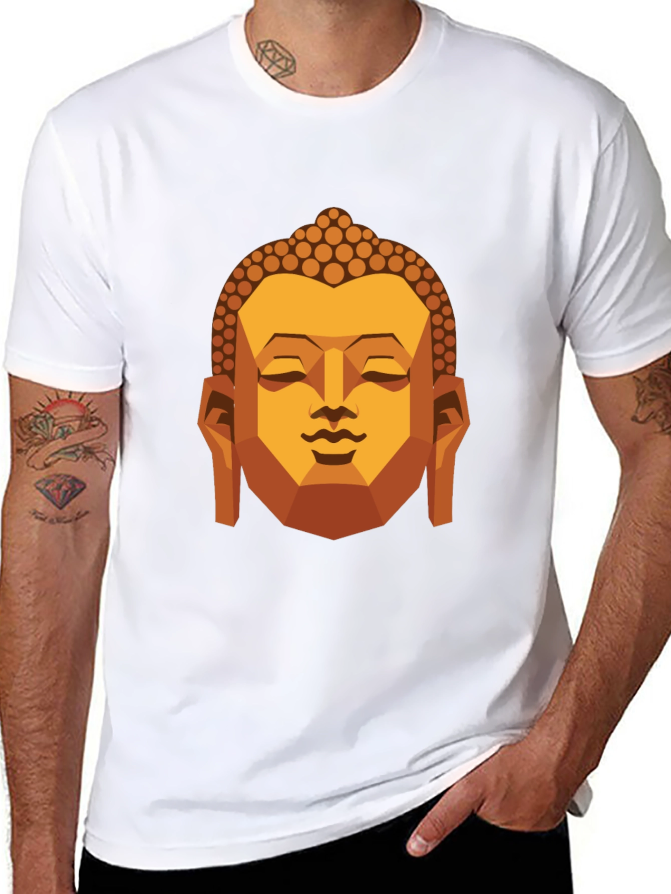 Geometric Buddha Graphic T-Shirt - Black