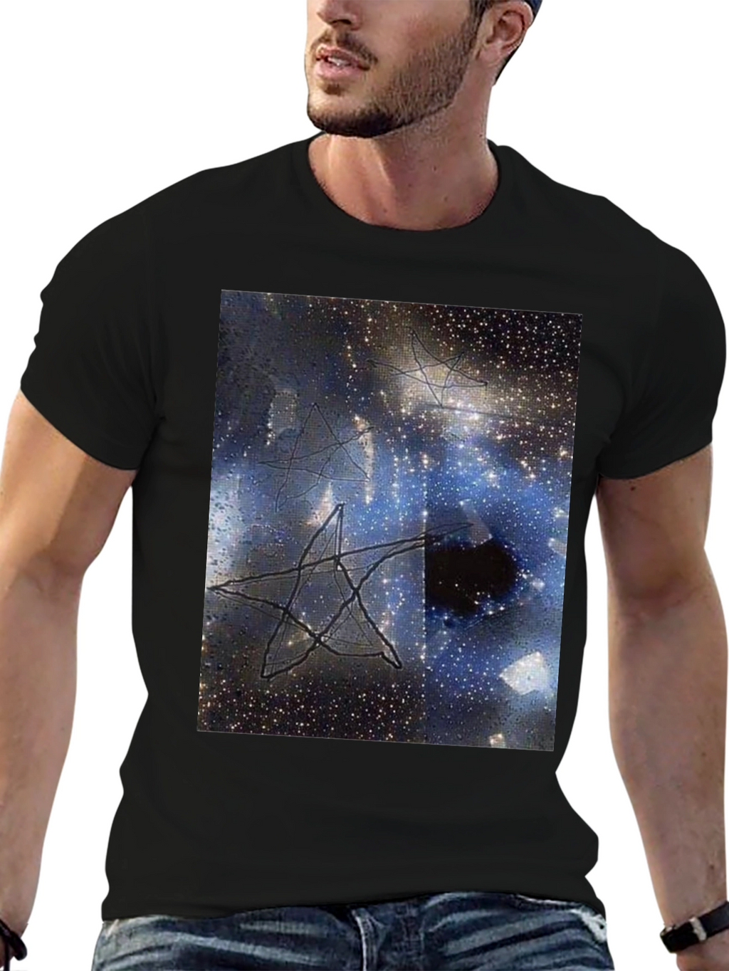 Cosmic Star Graphic Tee - Black Cotton T-Shirt