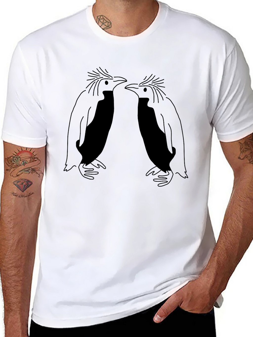Penguin Graphic Tee - Black Crew Neck Shirt