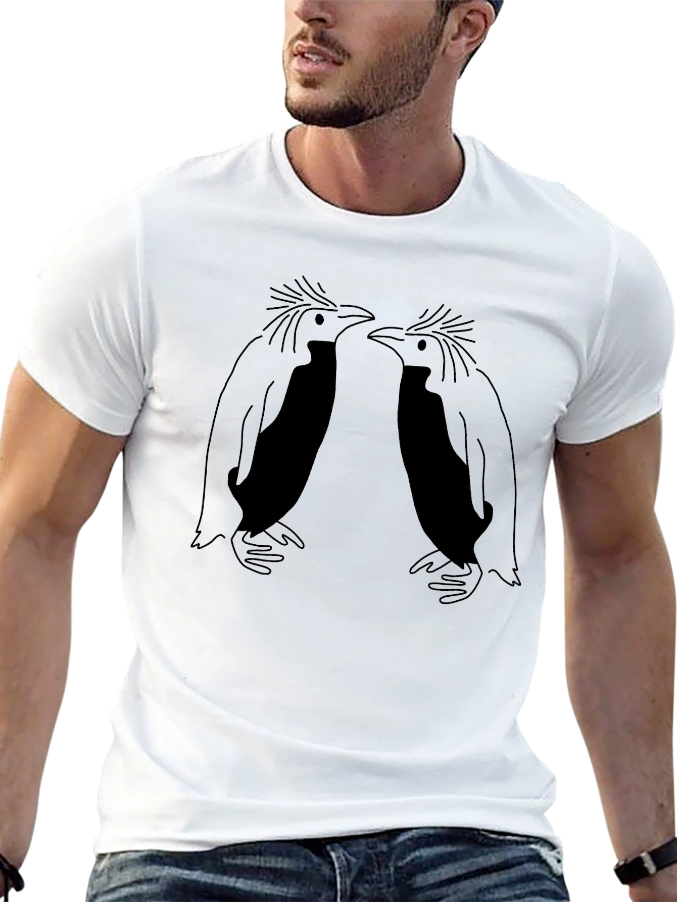 Penguin Graphic Tee - Black Crew Neck Shirt