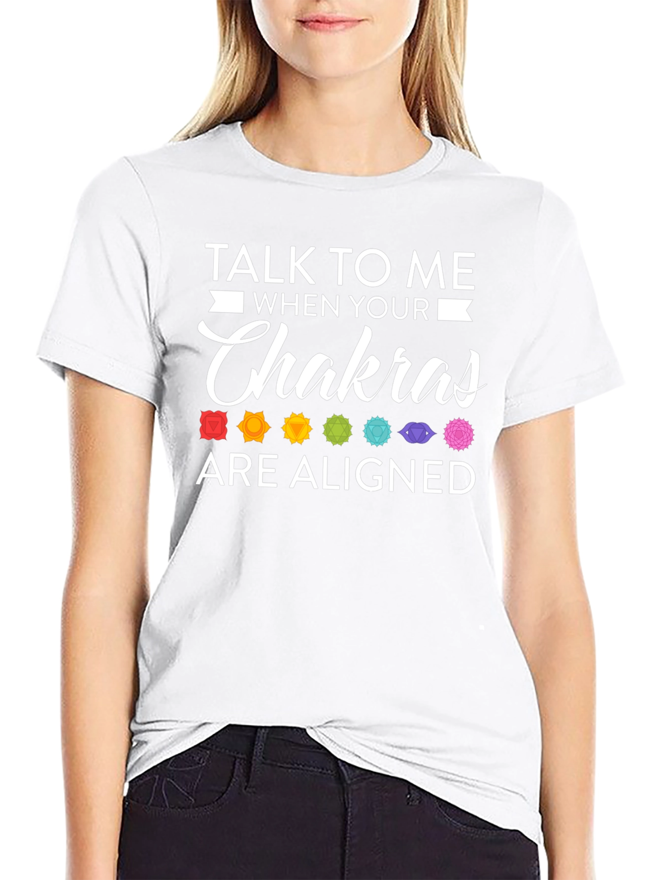 Aligned Chakras Graphic T-Shirt Black Cotton Blend