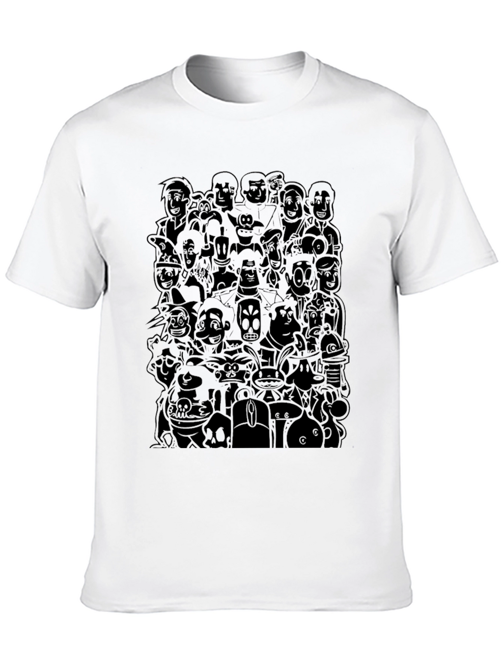 Retro Cartoon Character Print Black T-Shirt