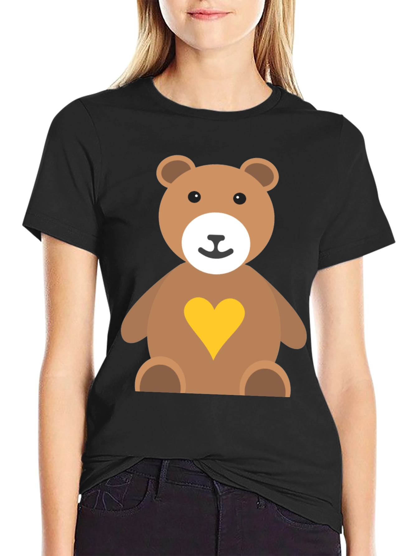Cute Teddy Bear Heart Graphic Tee - Soft Cotton Blend Shirt