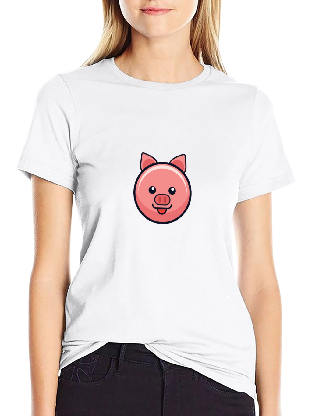 Cute Pig Face Black T-Shirt