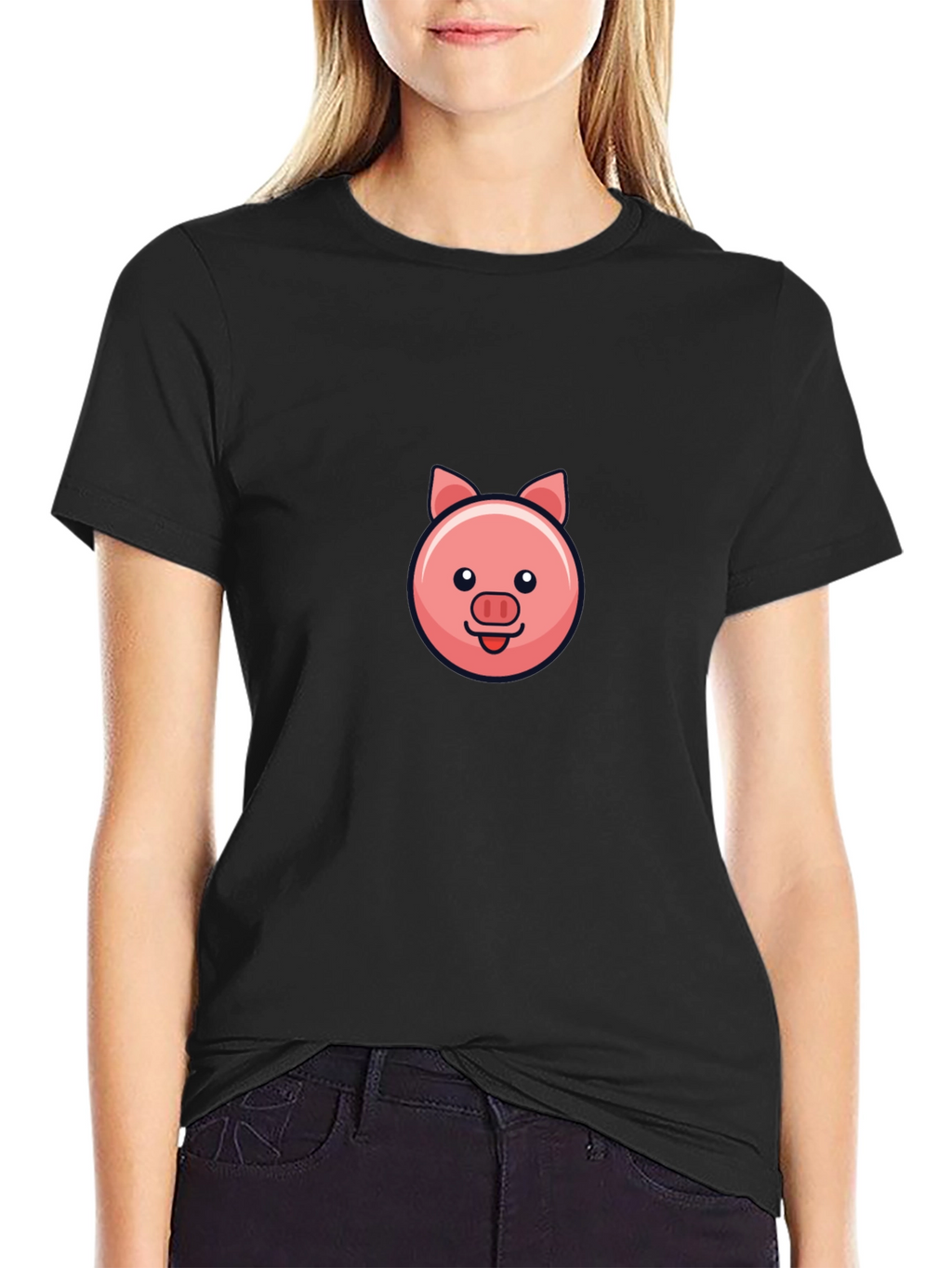 Cute Pig Face Black T-Shirt