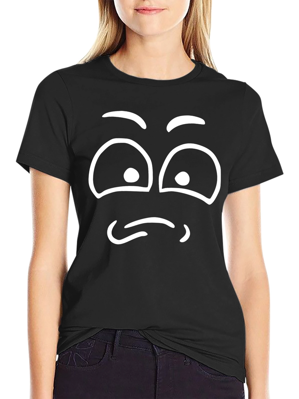 Funny Cartoon Face Black T-Shirt