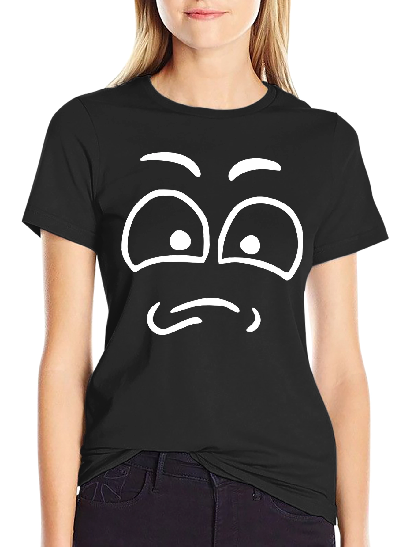 Funny Cartoon Face Black T-Shirt