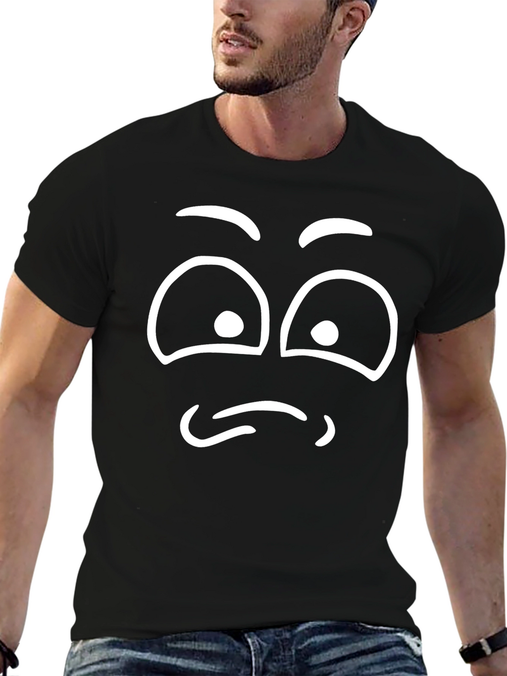 Funny Cartoon Face Black T-Shirt