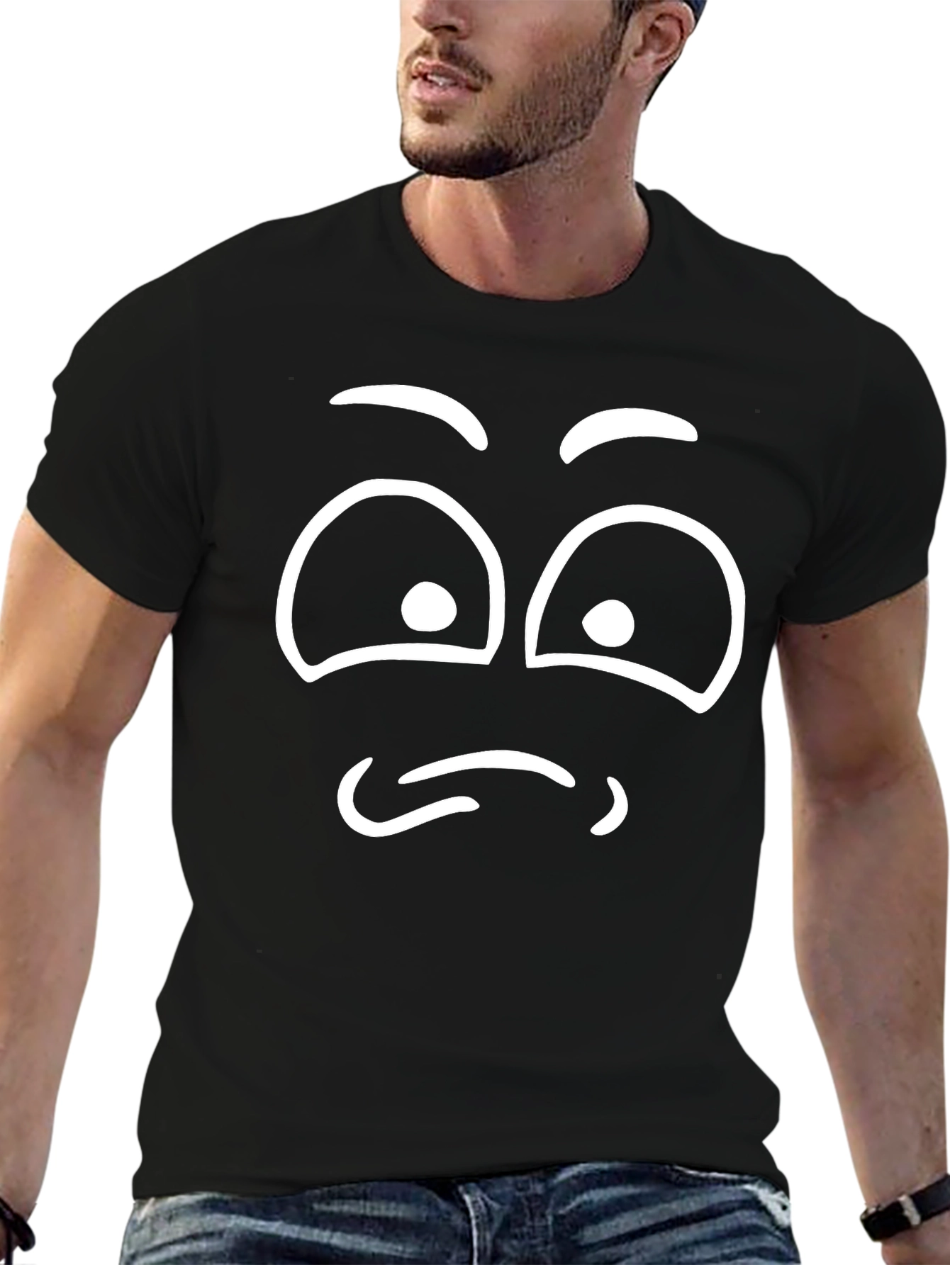 Funny Cartoon Face Black T-Shirt