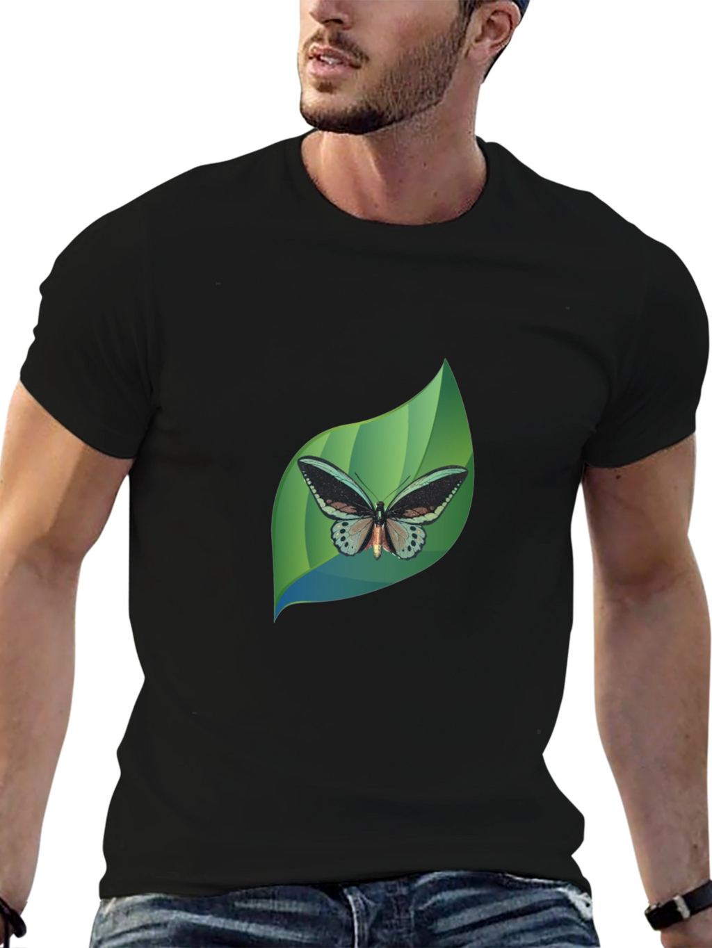 Butterfly Leaf Graphic Black T-Shirt