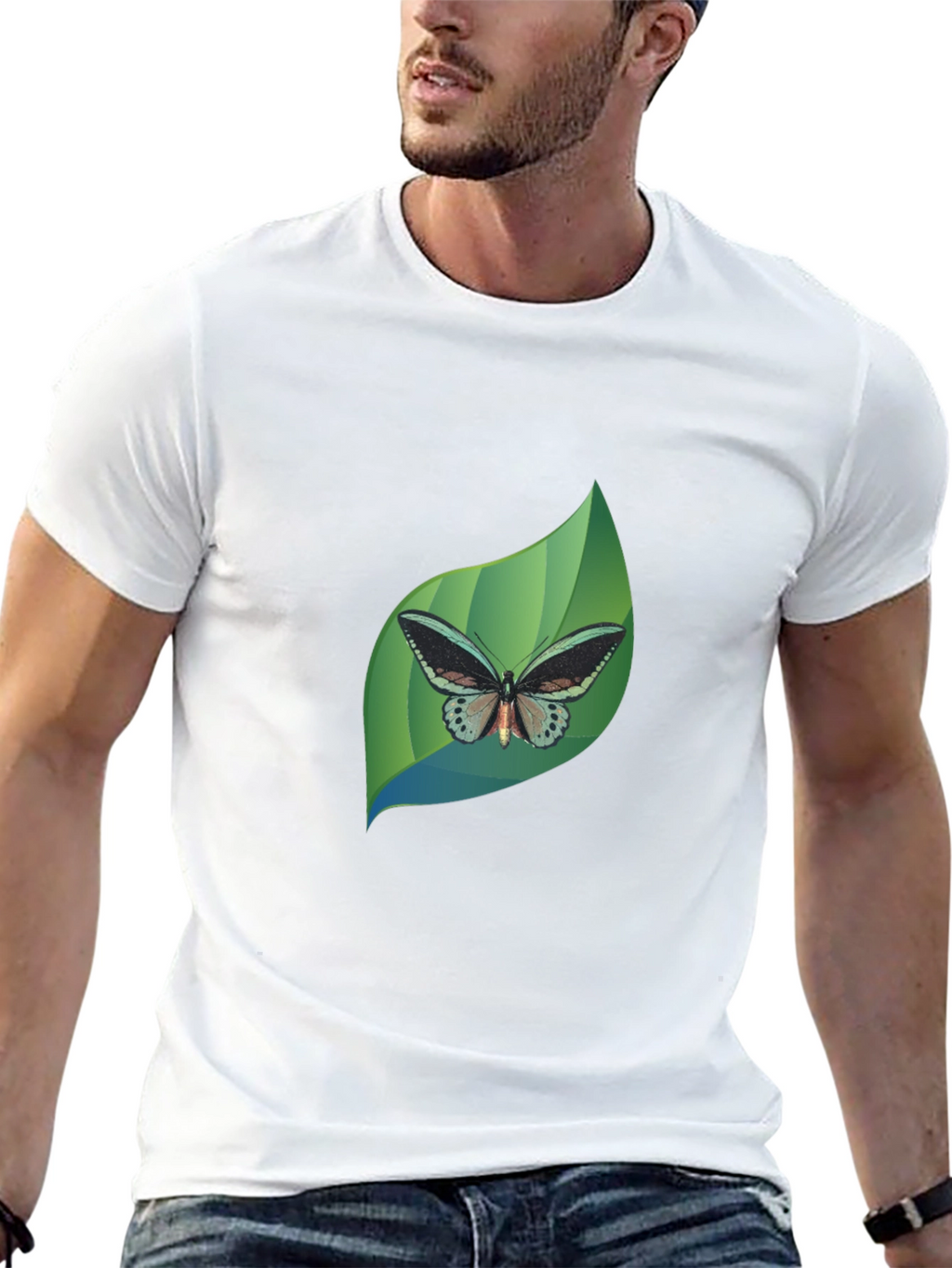 Butterfly Leaf Graphic Black T-Shirt