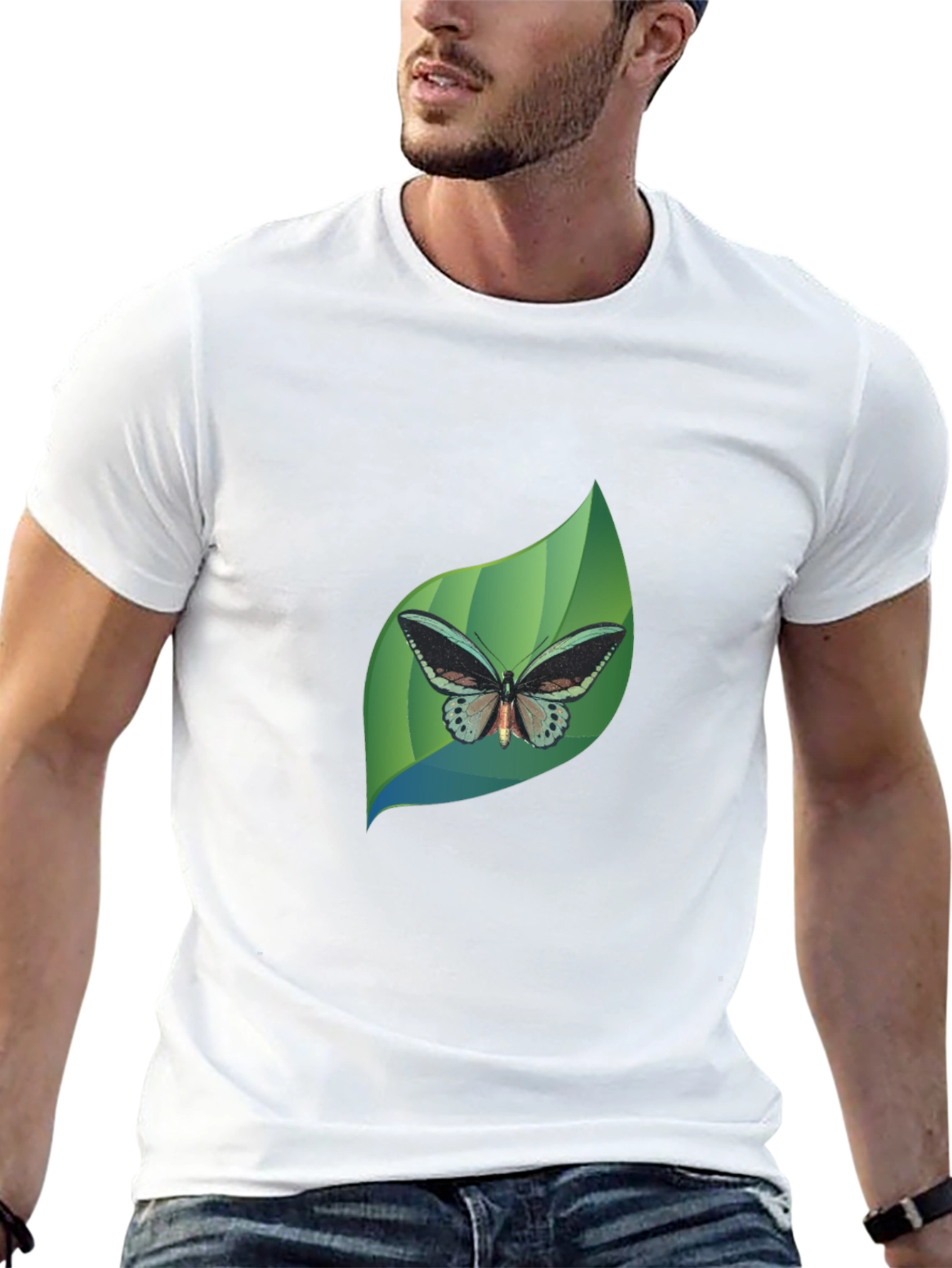 Butterfly Leaf Graphic Black T-Shirt