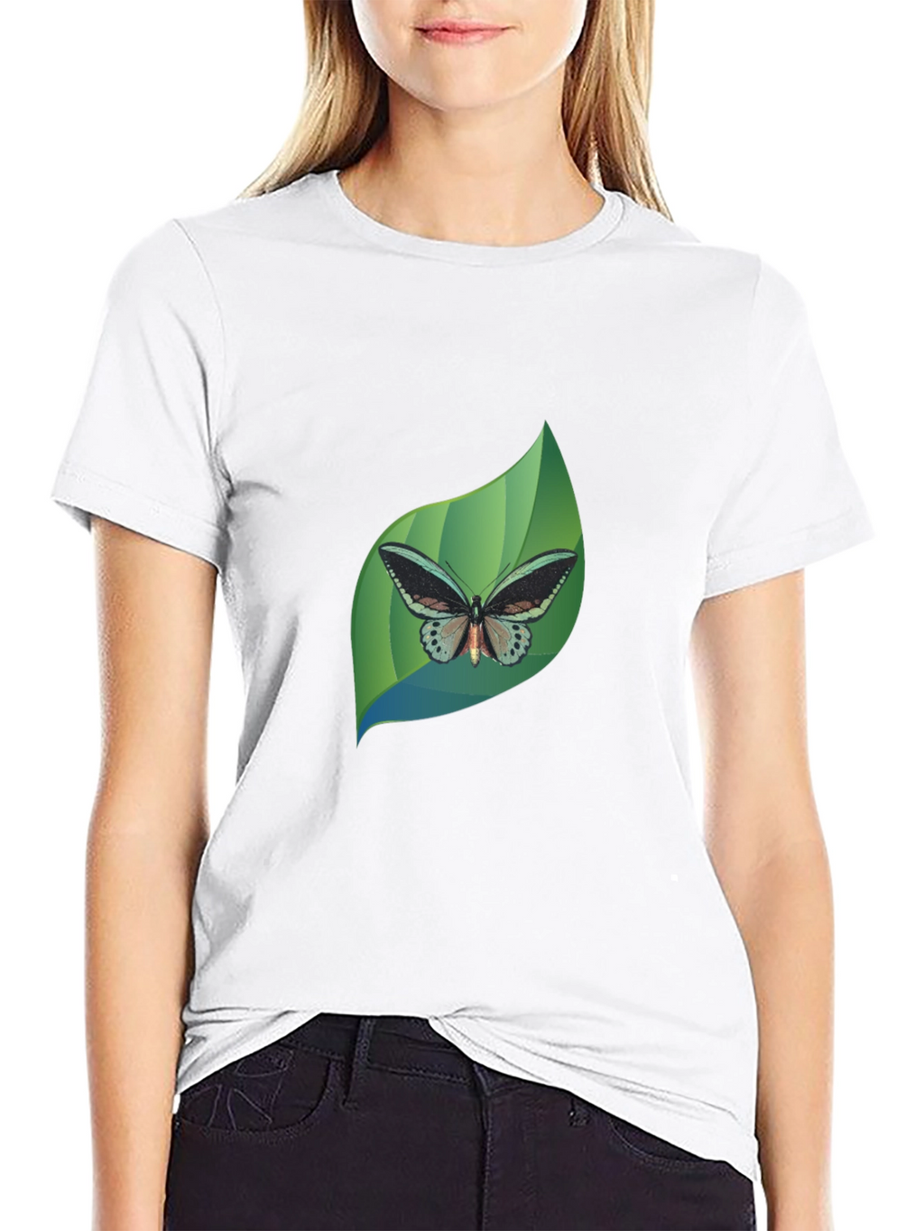 Butterfly Leaf Graphic Black T-Shirt