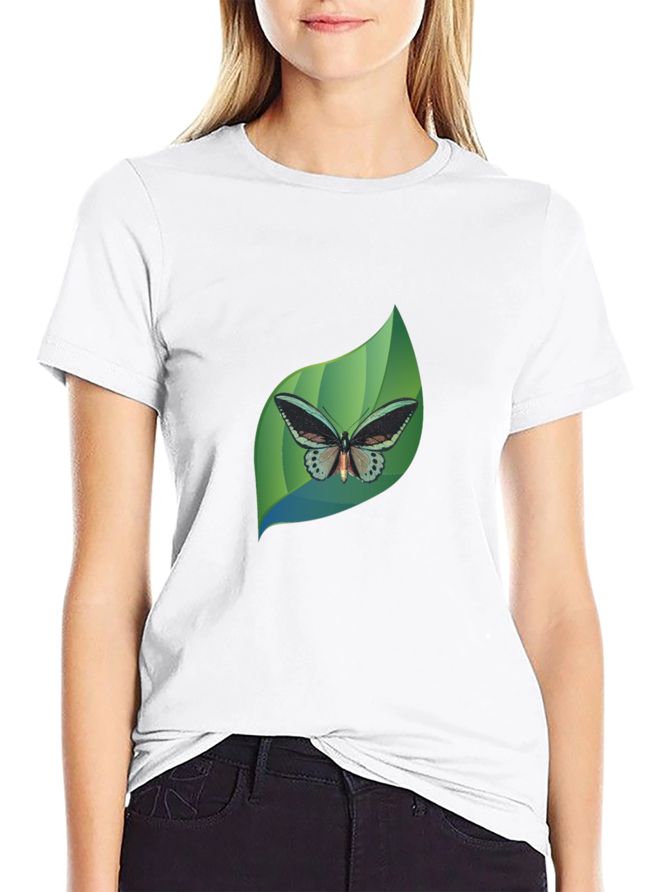 Butterfly Leaf Graphic Black T-Shirt