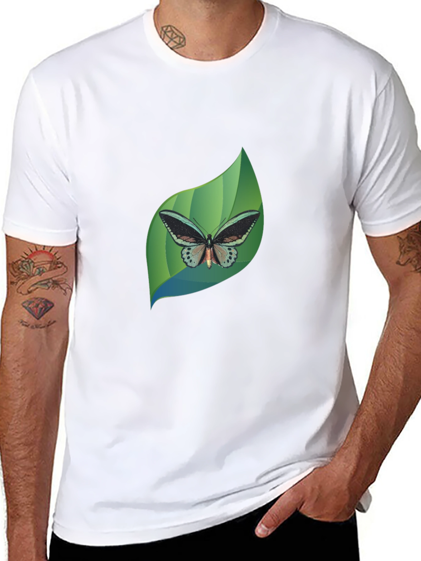 Butterfly Leaf Graphic Black T-Shirt