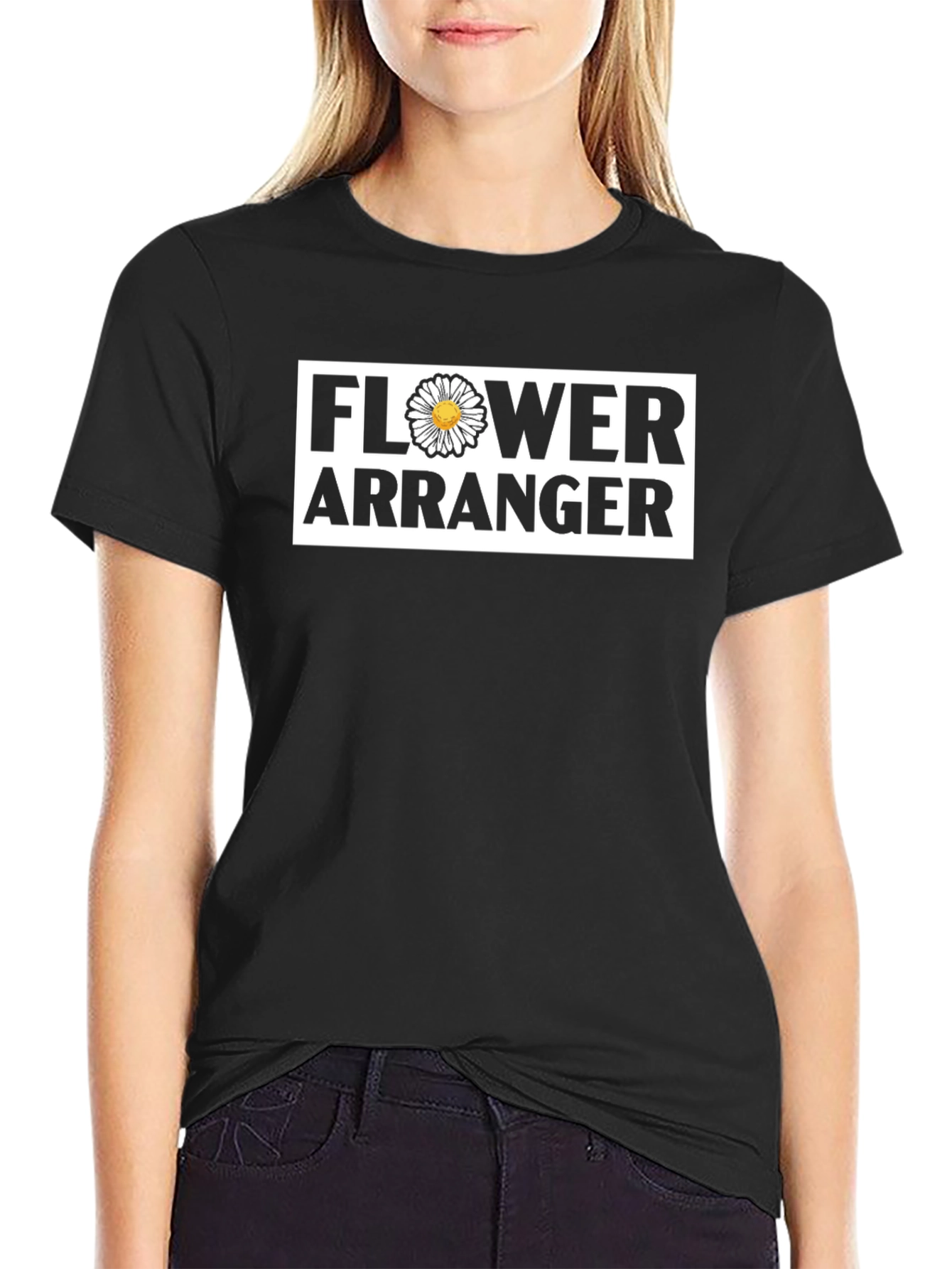 Flower Arranger Graphic Tee - Black Cotton Shirt
