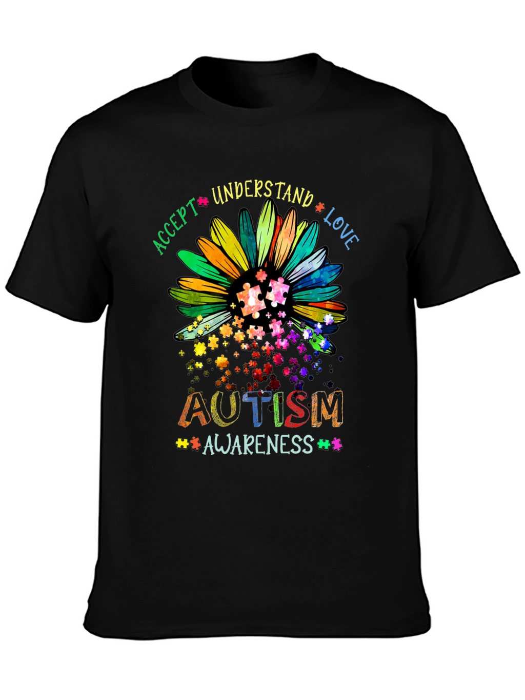 Autism Awareness Sunflower T-Shirt - Accept Understand Love