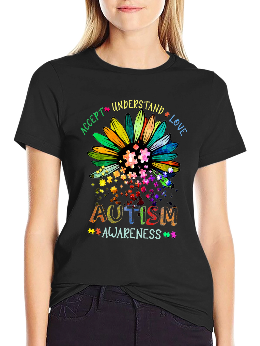 Autism Awareness Sunflower T-Shirt - Accept Understand Love