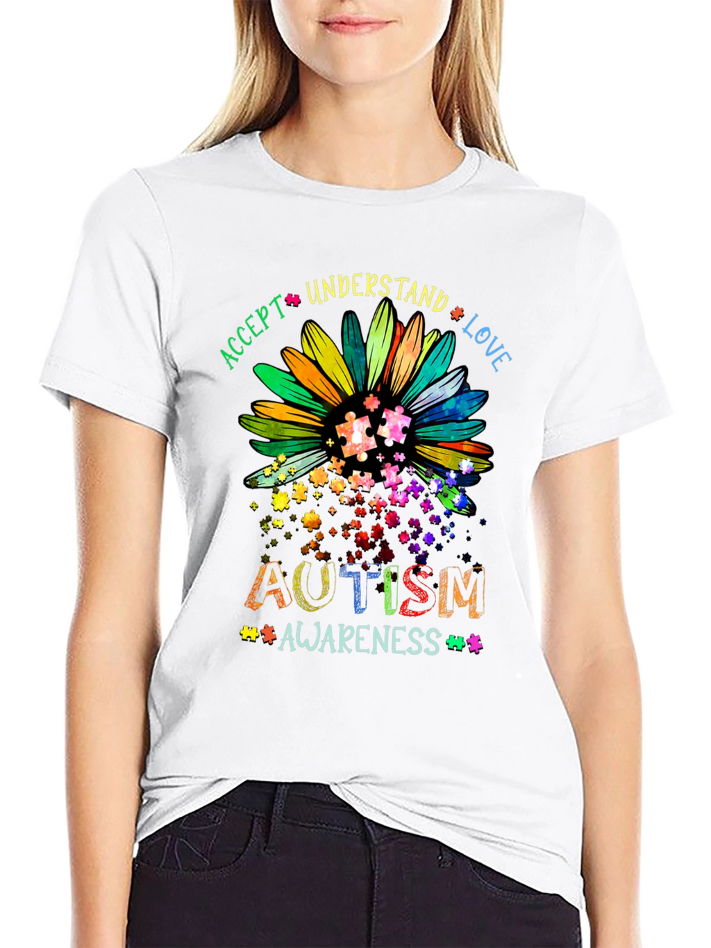 Autism Awareness Sunflower T-Shirt - Accept Understand Love
