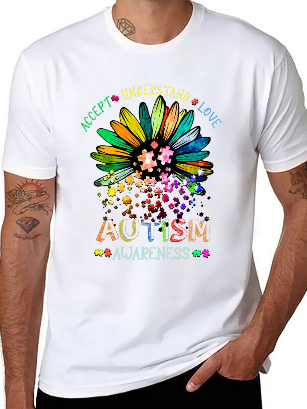 Autism Awareness Sunflower T-Shirt - Accept Understand Love