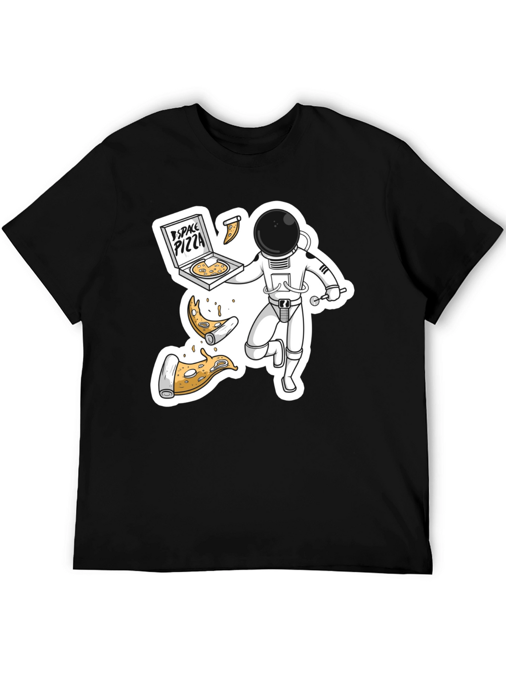 Space Pizza Black T-Shirt - Astronaut Delivery!